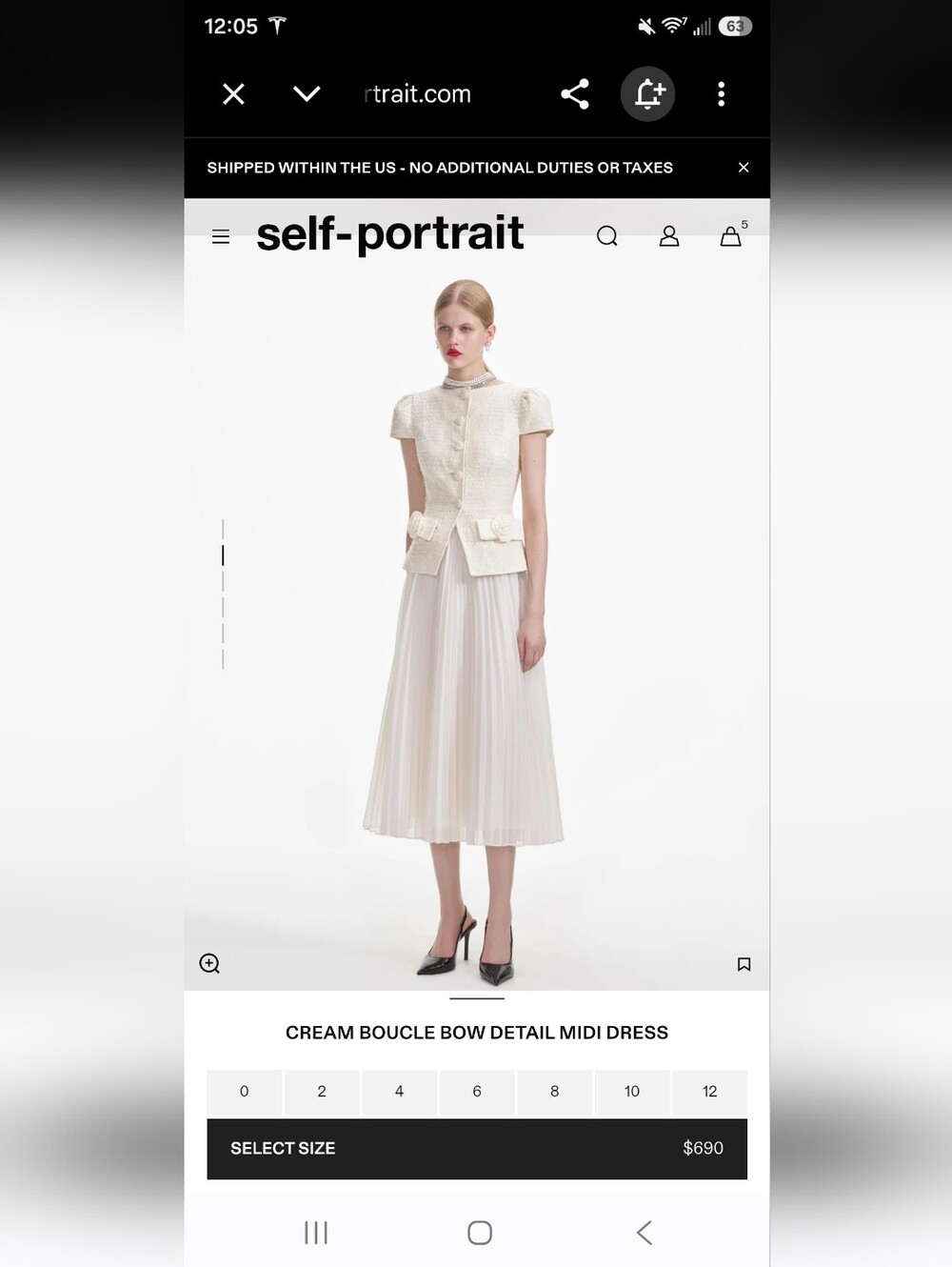 Self-Portrait Cream Bouclé Midi Skirt with Pleated Panel Size 4